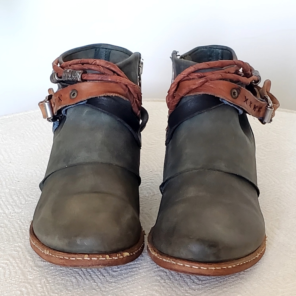 A.S. 98 Green Leather Ankle Strappy Accent Rugged Boot, Wm EU 40, US 9-9.5, - Picture 12 of 16
